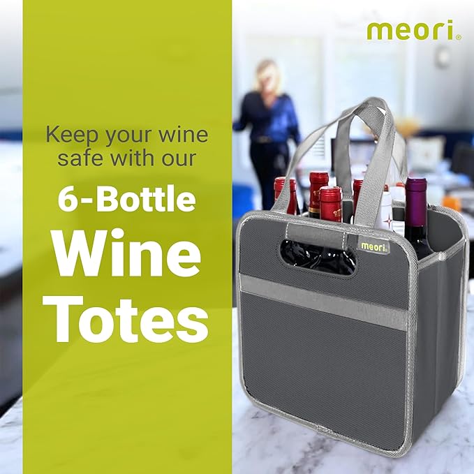 meori Foldable 6 Bottle Wine Tote Liquor Spirits Tastings Grocery Shopping Glass Dividers Travel Hostess Gift, granite grey (A100764)