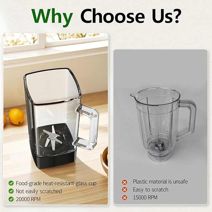 Glass Blenders for Kitchen with 750W, 54Oz. Countertop Blender Glass Jar Food Processor Combo, BPA-Free Blender for Smoothies, Ice Crush,Nuts, Frozen Drinks and Fruits (Black)