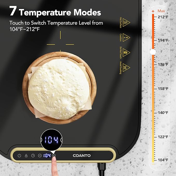 Coanto Food Warming Mat, Electric Warming Tray for Buffets & Parties, Silicone Heating Mat with 7 Temperature Settings, Roll-Up Storage, 17.91"x12.8", Black