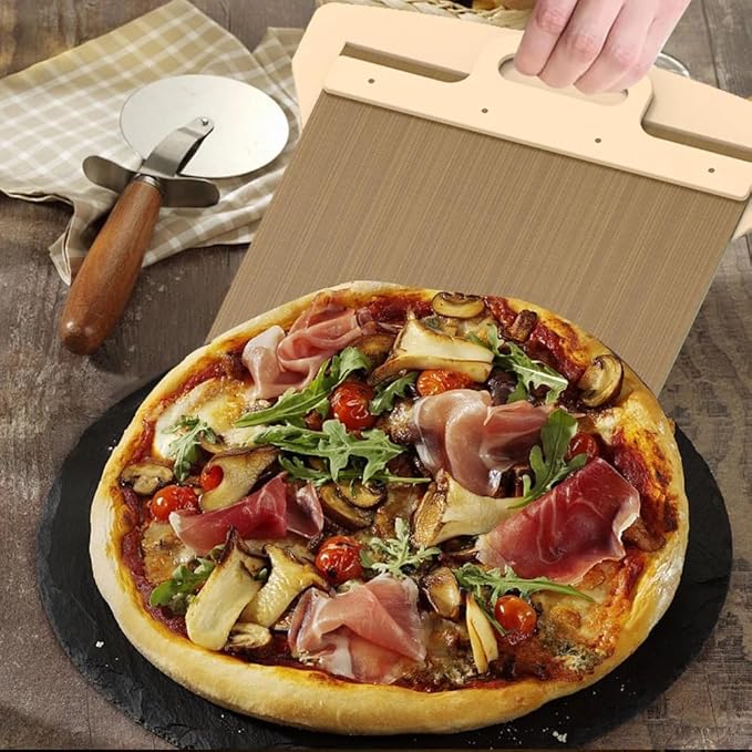 Premium Sliding Pizza Peel | Non-Stick Pizza Spatula Paddle with Wooden Handle | Smart Pizza Slider for Indoor & Outdoor Ovens | Large 19.68" x 11.81" Pizza Board