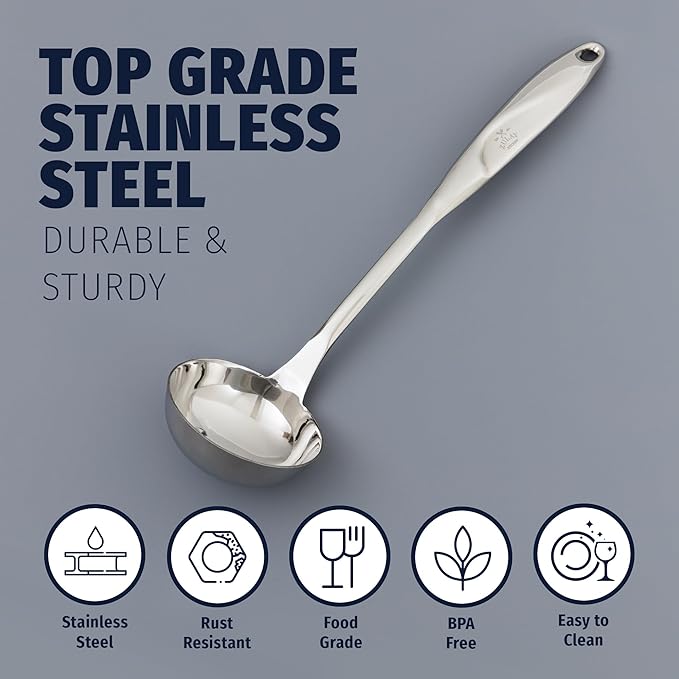 Zulay Kitchen Stainless Steel Soup Ladle – Lightweight, Strong & Durable Metal Ladle – Easy to Use, Comfortable Grip, Heat Resistant & Dishwasher Safe – Perfect for Home Cooks & Chefs (13")