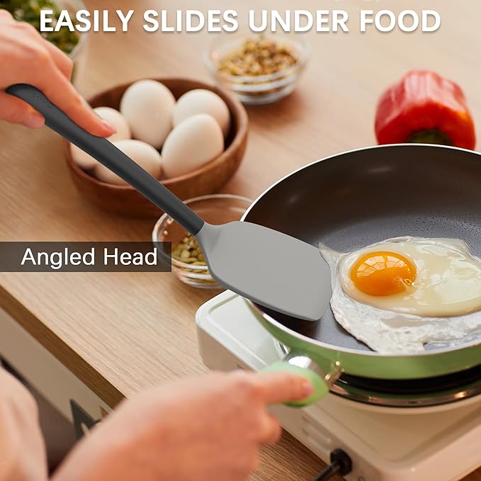 Coukre 3 Pack Silicone Spatula Set, High Heat Resistant, BPA-Free, Fish Spatula, Solid & Slotted Turner for Non-Stick Pans, Flipping Eggs, Pancakes, Fish, Burgers (3, GrayBlack)