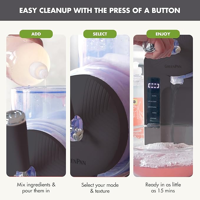 GreenPan Frost Ice Cream Machine & Frozen Drink Maker, Soft Serve, Slushie, Milkshakes & Cocktails, No Freezer Needed, 15-in-1, 7 Textures, Quiet & Rapid, Easy Clean, Family Size, Licorice Gray