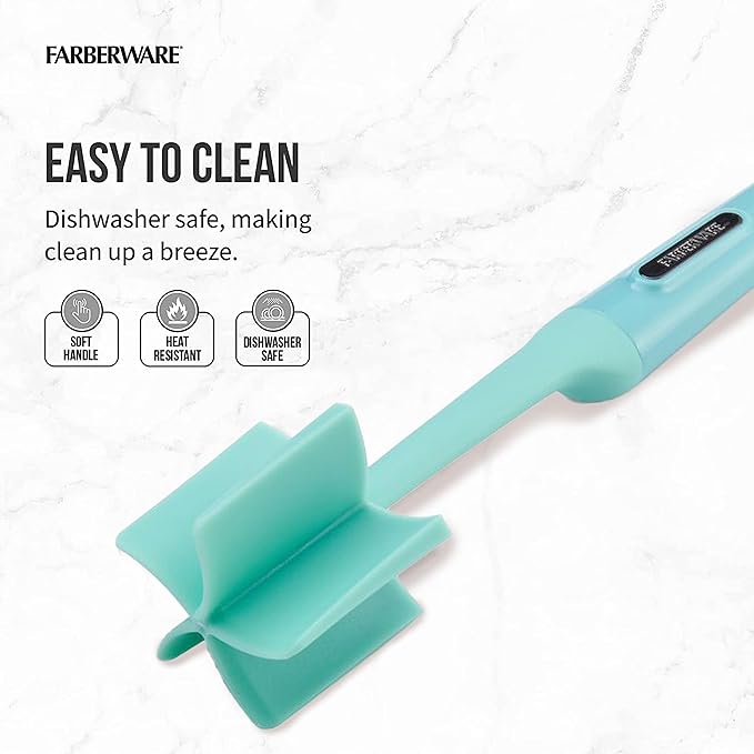 Farberware Heat Resistant Nylon Meat and Potato Masher, Safe for Non-Stick Cookware, Aqua Sky