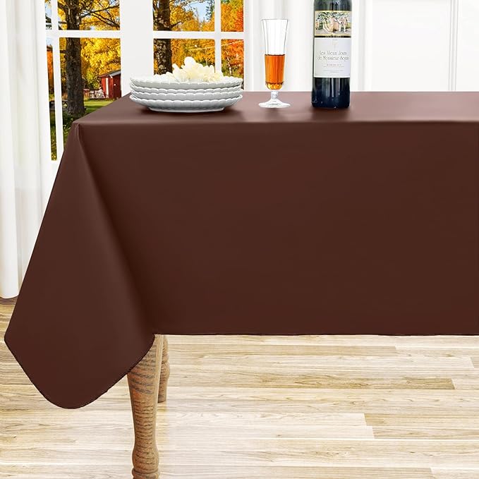 homing Rectangle Vinyl Tablecloth, Waterproof Spillproof Plastic Flannel Backed Table Cloth, Wipe Clean Table Cover for Autumn, Thanksgiving, Harvest Parties (Coffee, 54" x 78")