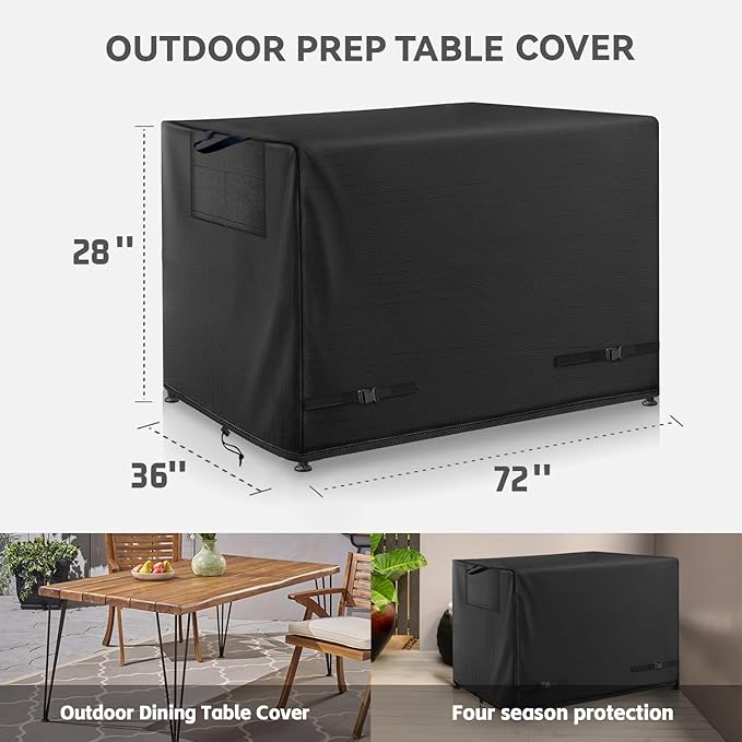 Outdoor Dining Table Cover - Heavy Duty Waterproof Cover for Patio Metal Steel Slat Table, Compatible 72" x 36" Black