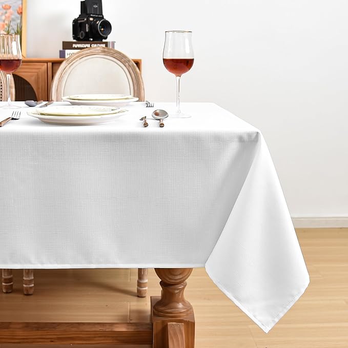 Fitable Linen Textured Tablecloths 2 Pack, Faux Burlap Rectangle Table Clothes for 6 Foot Tables, Rustic Table Covers for Buffet, Banquet, Kitchen Dining, Party, Farmhouse (White, 54 x 108 Inch)
