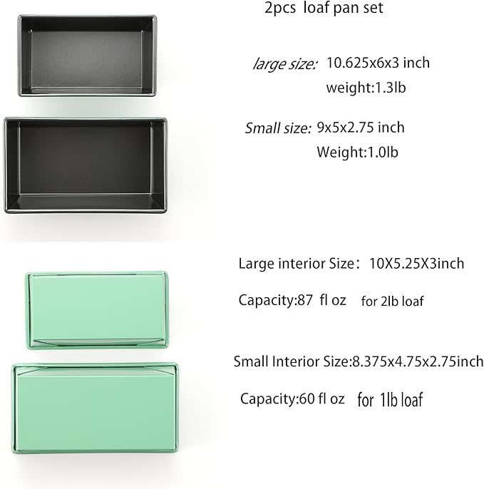 Bread loaf pan, loaf pans for oven home baking Bread mold 2lb loaf tin 10.5 x 6 x 3 inches Aluminized Steel Non Stick Coating For Home Baking 9x5 bread 2pcs