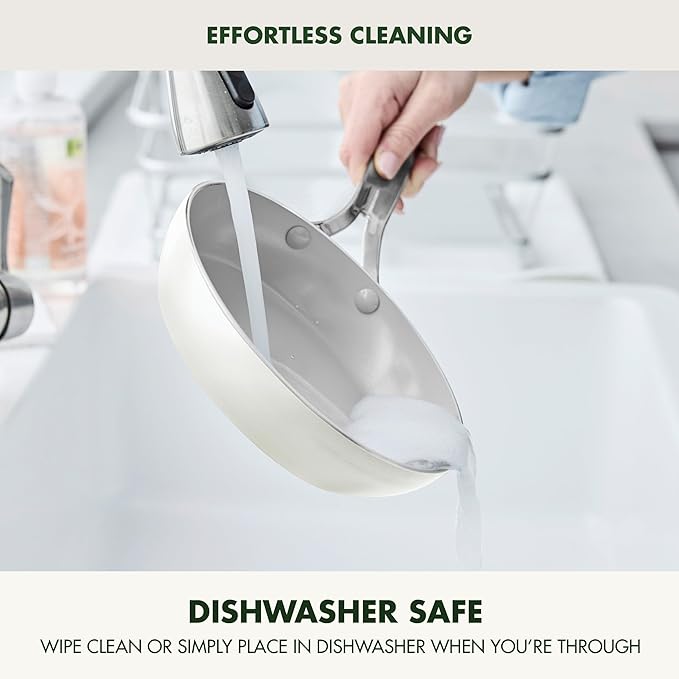 GreenPan Nova 10-Piece Cookware Pots & Pans Set, Oprah’s Favorite Things 2024, PFAS-Free Ceramic Nonstick, Fry, Sauté, Stockpot, Utensils, Lids, Induction Suitable, Dishwasher & Oven Safe, Cream White