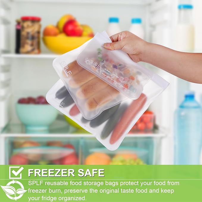 SPLF 10 Pack Reusable Sandwich Bags, Reusable Quart Bags Extra Thick Leak-proof Freezer Bags Bpa and Silicone Free for Marinate Meats, Cereal, Sandwich, Travel Items, Home Organization