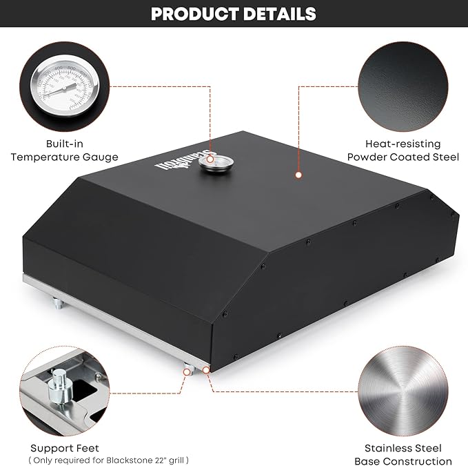 Stanbroil Outdoor Pizza Oven Pizza Maker for Blackstone 22", 28" Tabletop Griddles Cooking Station, Blackstone Flat Top Gas Grill Accessories with Temperature Gauge, 17.3 in. x 12 in. Pizza Stone