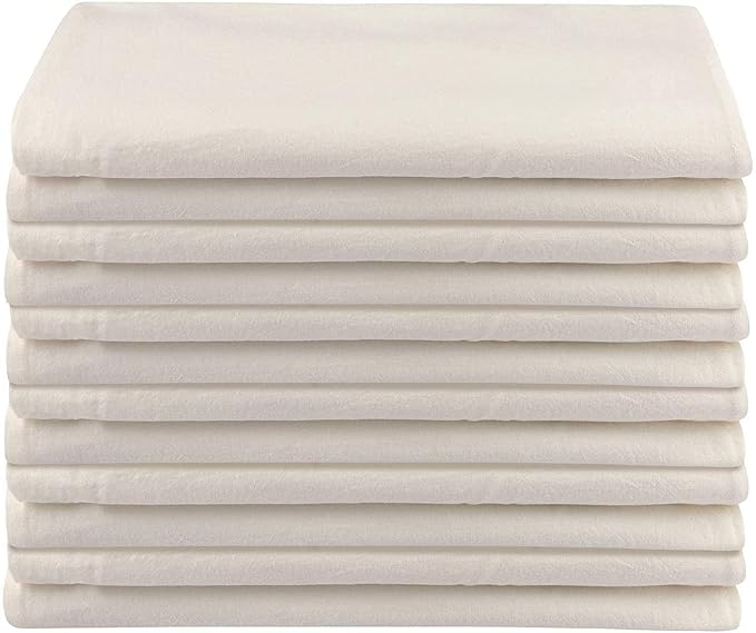16 Pack Flour Sack Dish Towels, Reusable Washable Organic Cotton, Highly Absorbent, Table Napkins (13x13, Ivory)