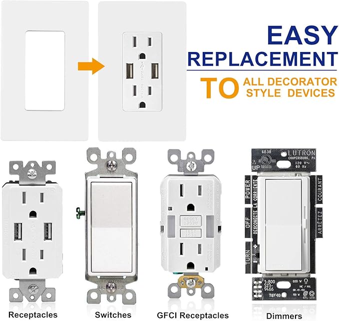 1-Gang Screwless Decorator Wall Plates, Child Safe Standard Size Outlet Cover, Unbreakable Polycarbonate Thermoplastic,Glossy White, 5 Pack,UL Listed