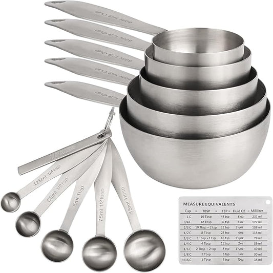 Smithcraft Measuring Cups and Spoons, 12 Piece Metric & US 18/8 Stainless Steel Measuring Cup and Spoon Set, Dry Metal Measuring Cups Spoons & Leveler & Measure Equivalents for Kitchen & Baking