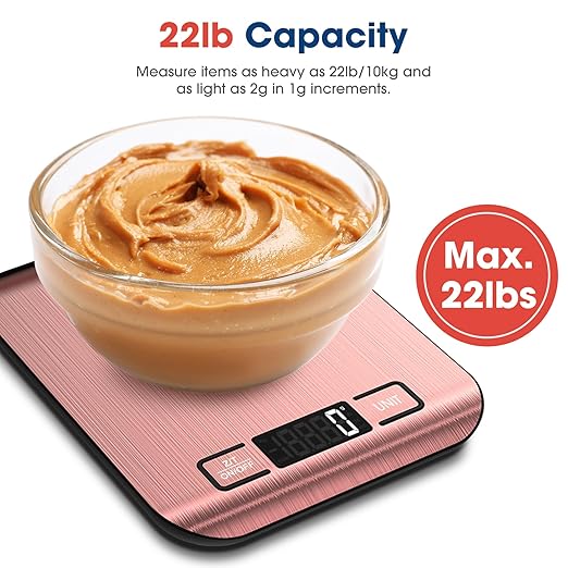 Mik-Nana Food Scale, 22lb Digital Kitchen Scale Weight Grams and Ounces for Baking Cooking Coffee Package Postage, 6 Units with Tare Function, LCD Display, Easy Clean Stainless Steel
