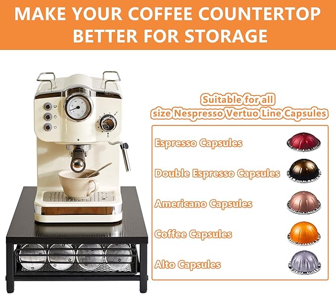 IBUYKE Wooden Coffee Pod Drawer Holder,Pod Holder,40 Capsule Pods,Coffee Pod Holder Drawer With Mesh Shelves,Home Kitchen Counter Organizer,Greige TCJ101Y