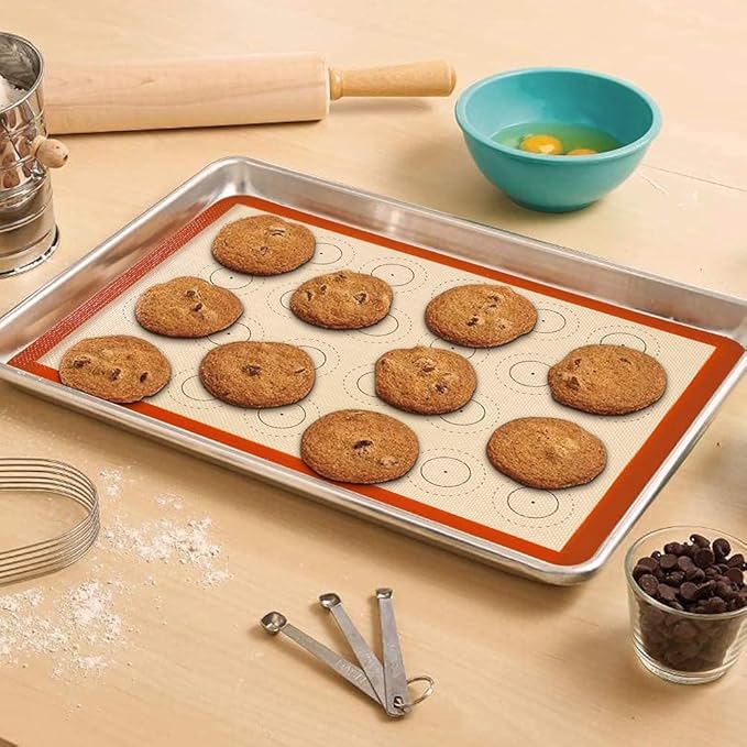 AMYONE Macaron Silicone Baking Mat, 2 PCS Half Sheet Silicone Mats for Baking, Non-Stick Silicone Cookie Sheet Liners for 13 x 18 Sheet Pan for Macaron/Cookie/Bread/Pastry, 11 5/8" x 16 1/2" Orange