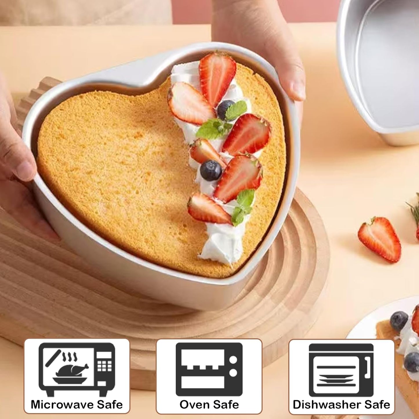 2 Pcs Heart Shaped Cake Pans with Removable Bottom, 8 & 10 Inch Aluminum Baking Mold Tool Set DIY Nonstick Cake Push Pan Cheese Cake Tray for Valentines Wedding Birthday Anniversary