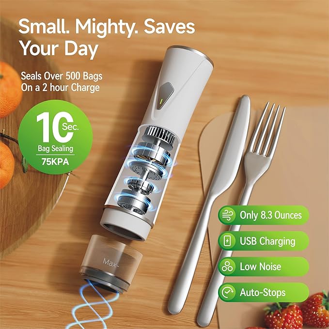 Handheld Vacuum Sealer, Premium Vacuum Sealer for Food + 35 Reusable Sous Vide Bags, Powerful Vacuum Food Sealer for Kitchen, Home, BBQ, Travel