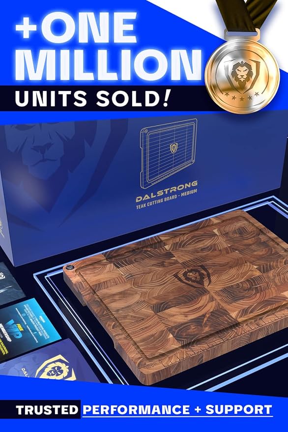 Dalstrong Teak Wood Cutting Board - 15" x 12" Medium Size - Tight Wood Grain-Laser-Engraved Measurements & Juice Groove - Kitchen Chopping Board-Serving-Large Cutting Boards