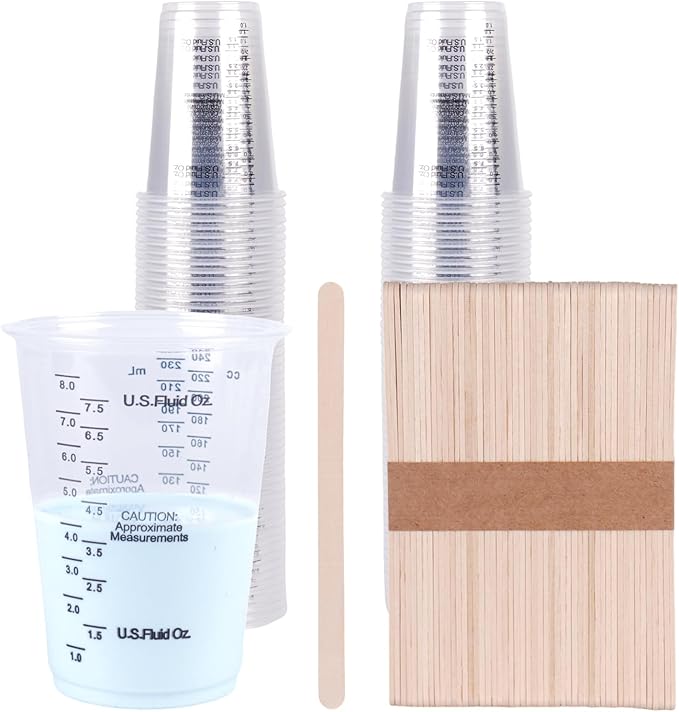 100-Pack Clear Plastic Measuring Cups – Graduated Disposable Mixing Cups for Paint, Resin, Epoxy & Kitchen Use | Durable, Leak-Resistant & Precise Cups for DIY, Crafts, Baking & Labs