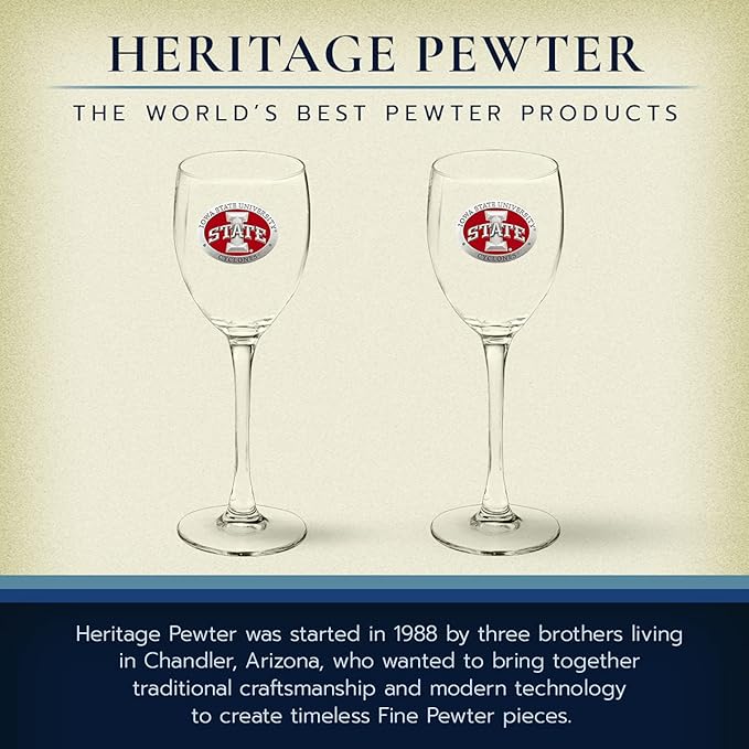 Heritage Pewter Iowa State Glass Goblets – Set of 2 | 12 OZ Goblet Wine Glasses | Expertly Crafted Pewter Glass