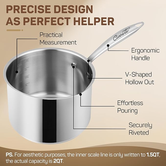 3 Qt Stainless Steel Saucepan with Glass Strainer Lid, 3 Quart Pot Stainless Steel Sauce Pan with Pour Spout, Mirror Polishing, Compatible with All Cooktops Dishwasher Safe Oven Safe