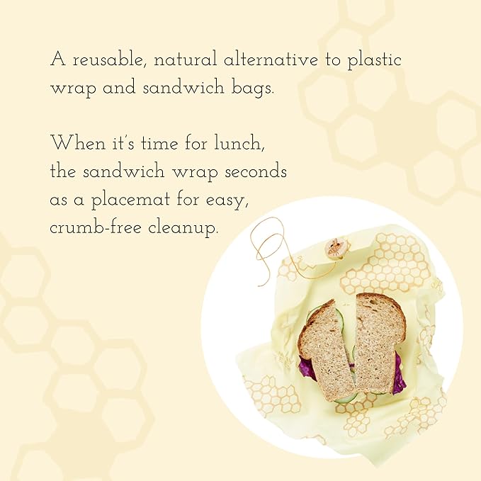 Bee's Wrap Beeswax Wraps for Food - Honeycomb Sandwich Wrap - Made in USA Reusable Bread Bags - Organic & Eco-Friendly Alternative to Aluminum Foil, Sandwich Bags & Plastic Wrap