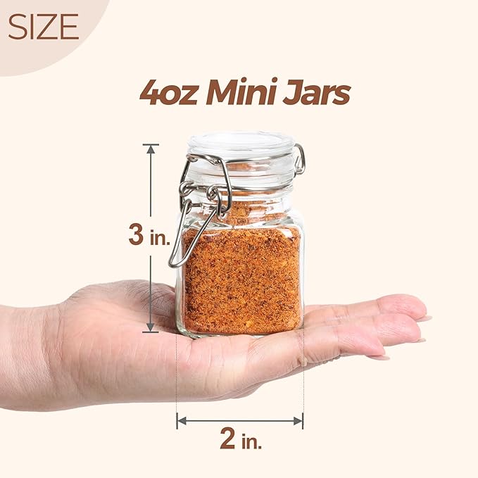 ComSaf 4 oz Glass Jars with Lid, Set of 6 Mini Airtight Glass Jars, Spice Jars, Small Mason Jar, Canning Jar Square with Seal Wire Clip Fastening, Labels & Funnels for Jam, Honey, Kitchen, Wedding
