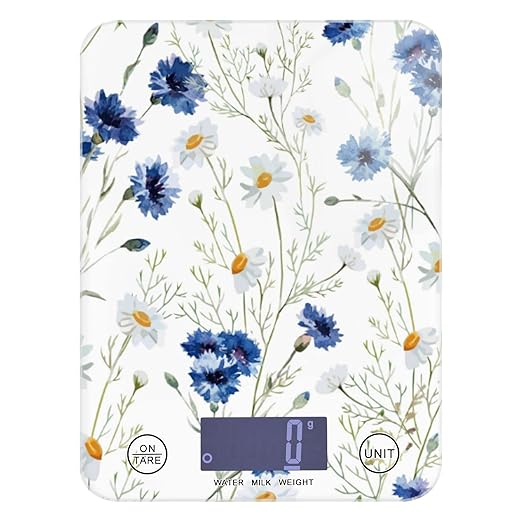 Food Scale Kitchen Digital Scale Food Ounces and Grams Dieting Baking Cooking Waterproof Glass Panels LCD Display,4 Units Scale Tare Function Daisy White