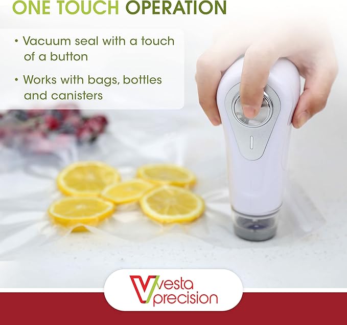 Vacuum Sealer by Vesta Precision - Handheld Vac 'n Seal | Extends Food Freshness | Fast and Powerful Vacuum | Compact Design | Long Battery Life | Works with valved Vacuum Bags, Bottles, and Canisters