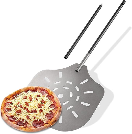 Pizza Peel 12" Pizza Paddle with Detachable Iron Handle, Adjustable 28"–42" Heat Resistant Pizza Spatula for Baking Bread, Pastry, Outdoor Pizza Oven