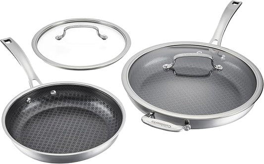 CUISINART FusionPlus Nonstick Stainless Steel Cookware Set, 4-Piece Skillet Cooking Set with PFAS-Free PURELYSEAR Ceramic Non Stick Technology, Scratch Proof, Cool Grip Handles, Dishwasher Safe