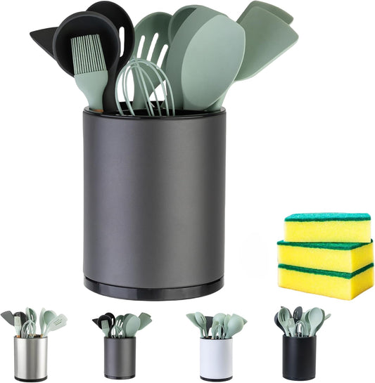 Utensil Holder,4-in-1 Large Kitchen Utensil Holder For Counter,Rotating Silverware Organizer Cooking Flatware Spoon Spatula Tool Cutlery Container Stainless Steel Caddy