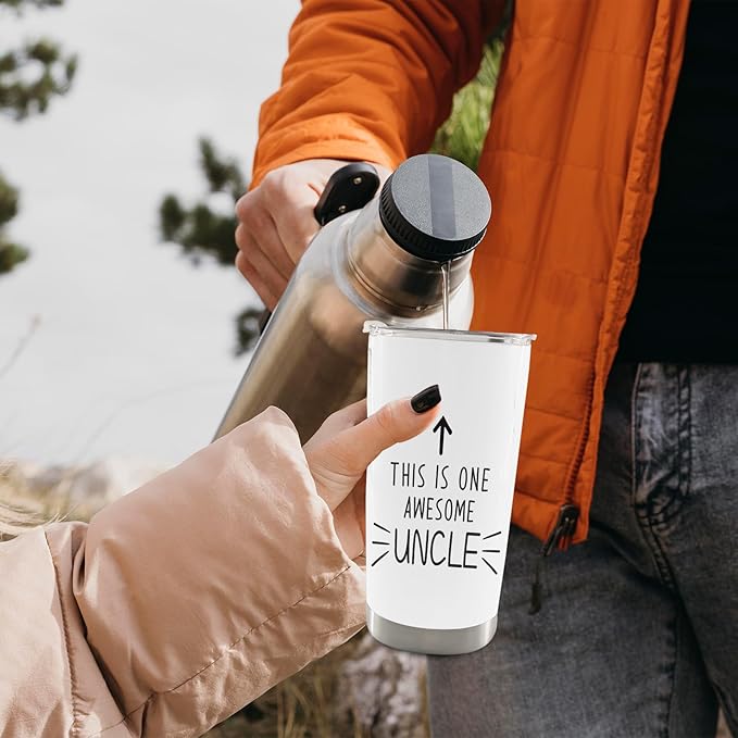 QASHWEY Uncle Gifts Coffee Tumbler 20 oz, BestUncle Travel Tumbler Coffee Mug Gifts for Uncles, UncleGifts from Niece Nephew, This is One Awesome Uncle Stainless Steel Tumblers with Straw and Lid