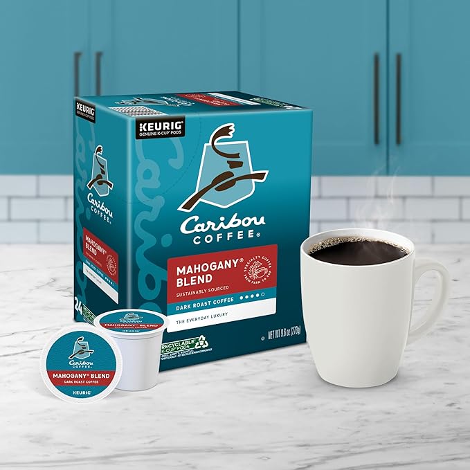 Caribou Coffee Mahogany Keurig Single-Serve K-Cup Pods, Dark Roast Coffee, 96 Count (Pack of 4)