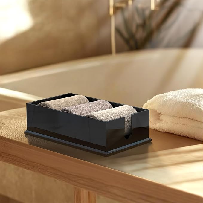 Napkin Holder for Table, Acrylic Napkin Paper Towel Holder for Kitchen, Clear Acrylic Guest Towel Holder Tray for Bathroom, Cocktail Napkin Holder for Dinner (Rectangle Black 0.16+0.31in Thickness)