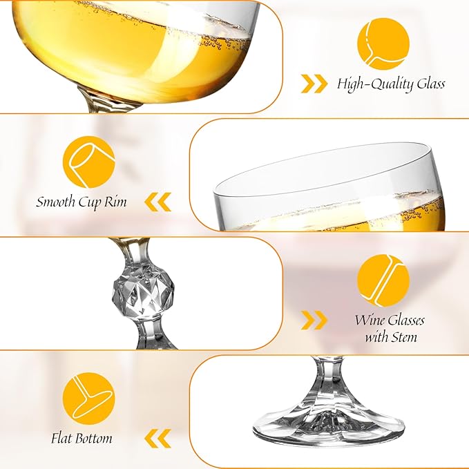 KAMMAK Coupe Glasses Set of 2, 6.7oz Crystal Cocktail Glasses, Classic Champagne Glassware for Martini, Margarita, Manhattan, Modern Bar Drinkware for Party, Beach, Anniversary