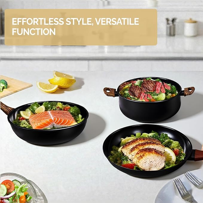 ROVSUN 20 Pcs Nonstick Pots and Pans Set, Cast Aluminum Kitchen Cookware Set, RV Kitchen Cooking Set and Utensils, Dishwasher Safe, PFAS PFOA & PFOS Free, Black