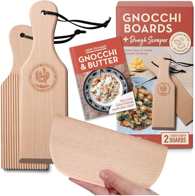 Gnocchi Board and Butter Paddles Kit with Recipe Book | Pasta Maker Gift for Cooks | Be an Expert Butter Churner and Gnocchi Maker with this Wooden Pasta Tools Set