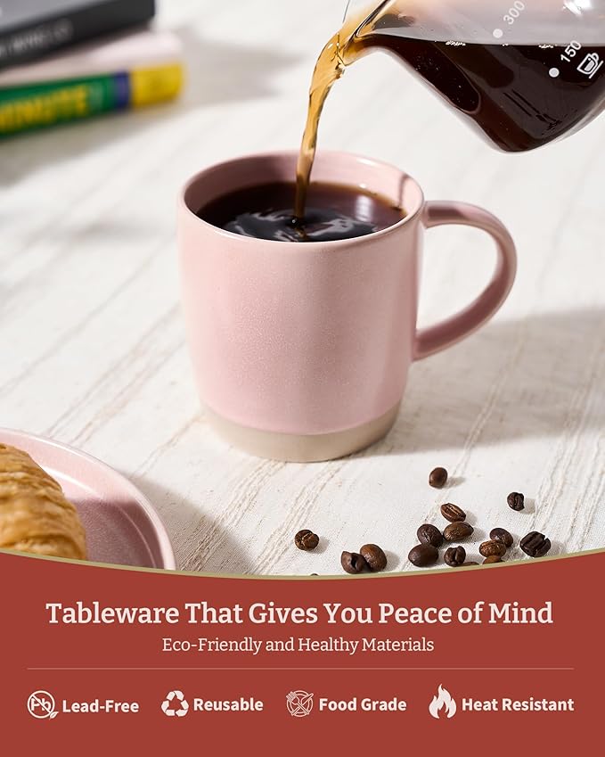 famiware Coffee Mugs Set of 6, Milkyway 13 oz Mug Set, Ceramic Cup Set with Handle for Coffee, Tea, Cocoa, Milk, Light Pink