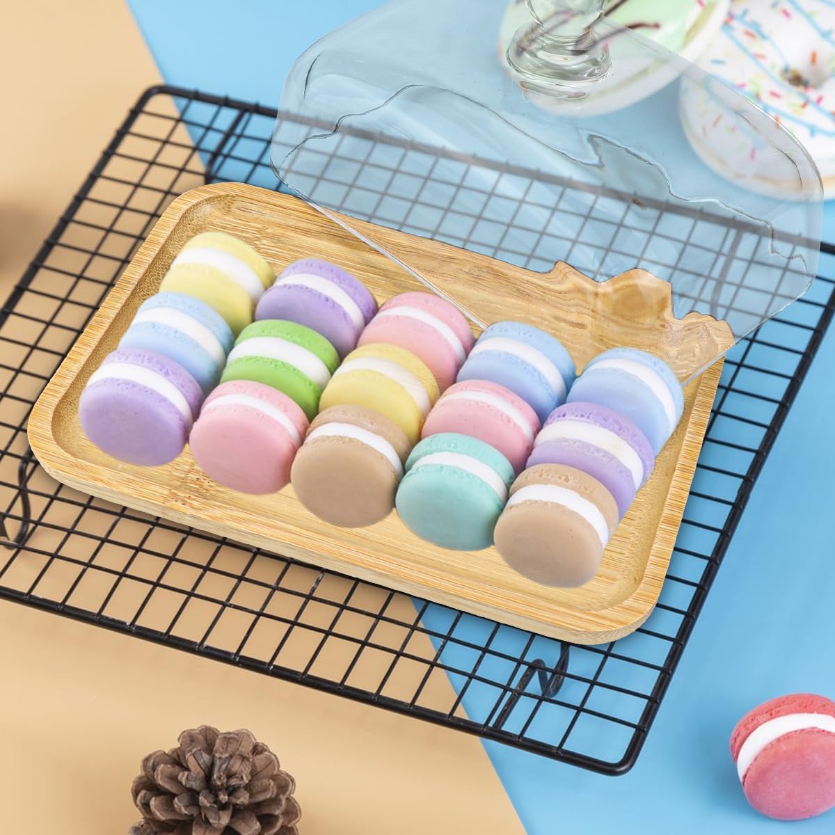 Crystal Clear Glass Butter Dish with Lid Butter Holder Container for Butter, Cream Cheese, and Dessert Cake（Bamboo）