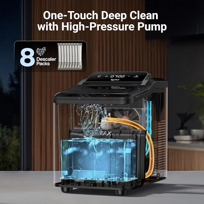 Typhur Fast Nugget Ice Maker Countertop with Self-Cleaning Pump, 35lbs/24H Crushed Pebble Ice Machine with Pellet Ice, 8 Packs Cleaner, Dual Ice Scoops for Home, Kitchen, Party, RV, Stainless Steel