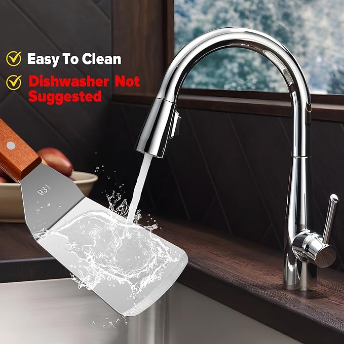 Metal Spatula Set for Kitchen Use,2Pcs Large Stainless Steel Spatulas for Cast Iron Skillet,Wood Handle Wok Flat Top Grill Griddle Spatula Turner Flipper Utensil Set for Burgers Pancake Egg Fish BBQ