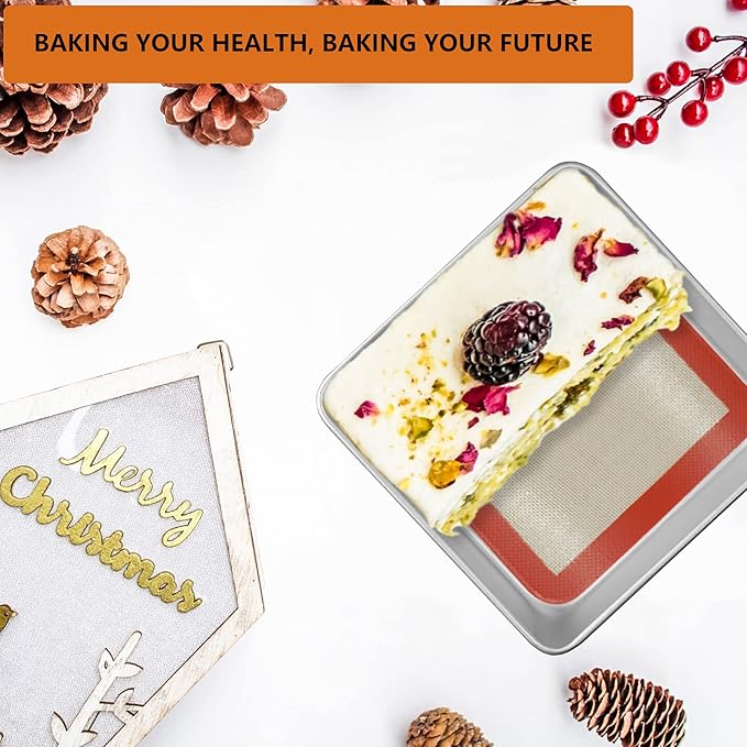 Square Silicone Baking Mats for 9 Inch Cake Pan, 8.5" Food Grade Non-stick Reusable Silicone Mat for Baking Pan for Bread/Pastry/Toast/Pie, Professional Cookie Sheets Liners for Brownie Pan 2 PCS