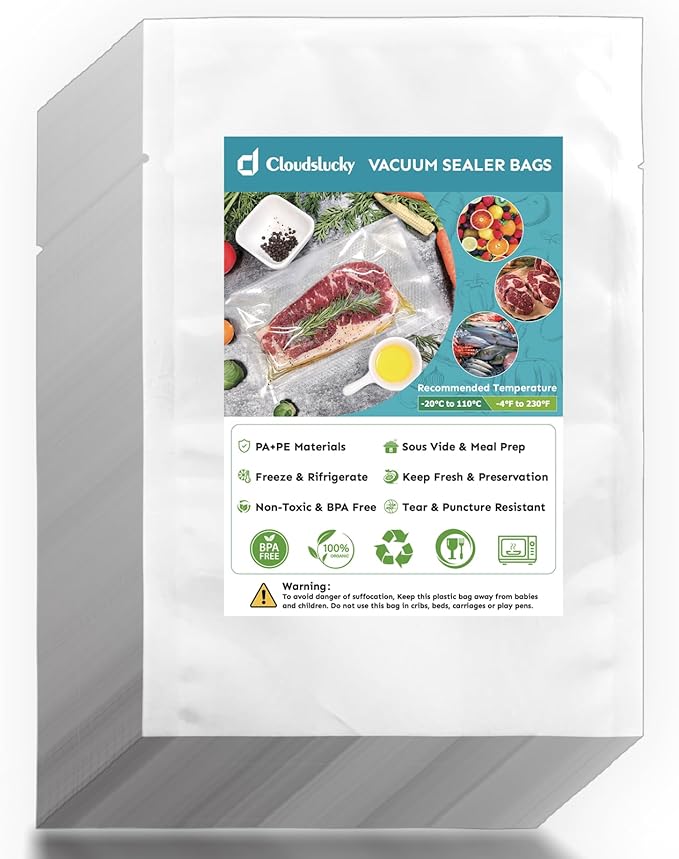 Chamber Vacuum Sealer Bags,10"x14" 200 Pcs Pre-cut Chamber Machine Pouches,Heavy Duty Chamber Vacuum Bags for Commercial Sealer,Food Storage,Meal Prep,Sous Vide,Meat Cheese Goods, BPA Free