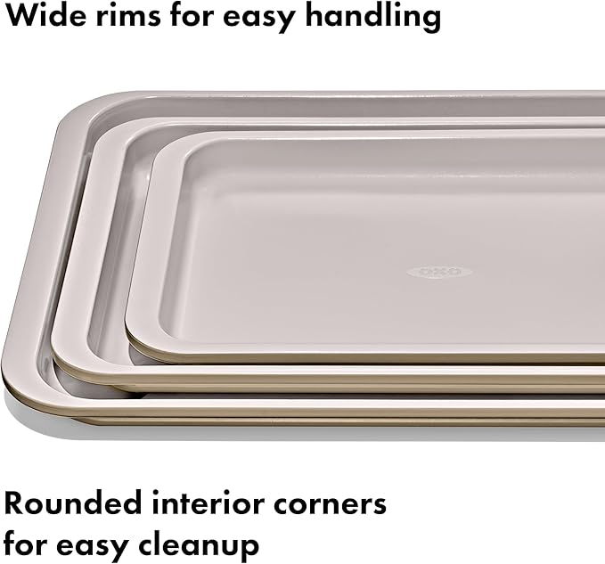 OXO Good Grips Non-Stick Pro Ceramic Coated Metal Bakeware 3-Piece Sheet Pan Set – Biscuit