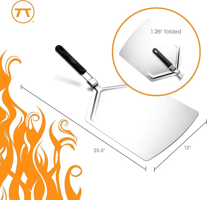 Outset Pizza Peel, Stainless Steel Pizza Paddle With Folding Handle, 25.5" x 13"