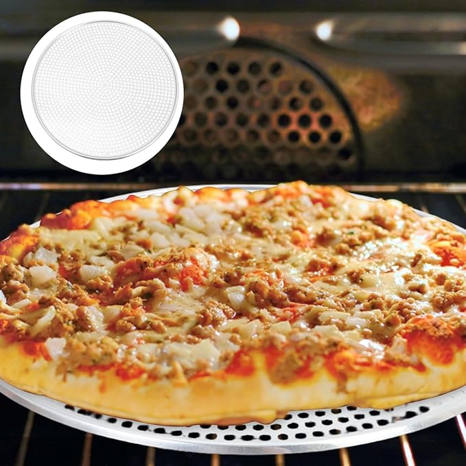 BESTonZON 16 Inch Pizza Tray, Aluminum Non-stick Pan with Holes Mesh Pizza Pan, Round Crisper Tray Baking and Serving Sheet for Oven Home Restaurant