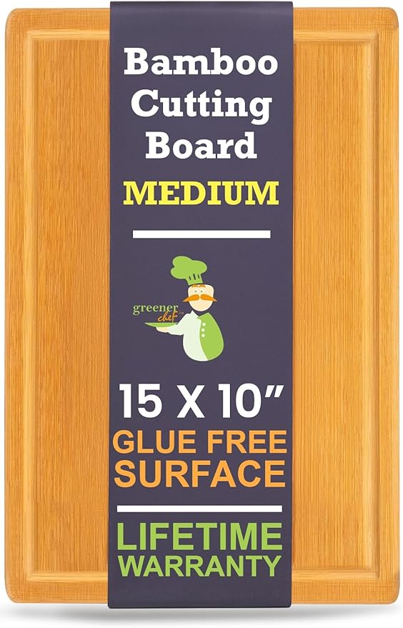 Bamboo Cutting Board – 15 Inch Wood Cutting Boards for Kitchen with Glue-Free Surface™ & Juice Groove – Non-Toxic, FSC-Certified, Durable Wooden Chopping Board - Rectangle